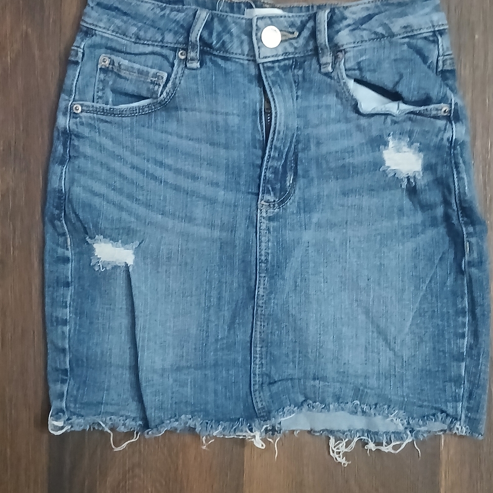 Garage Blue Distressed Mini Skirt